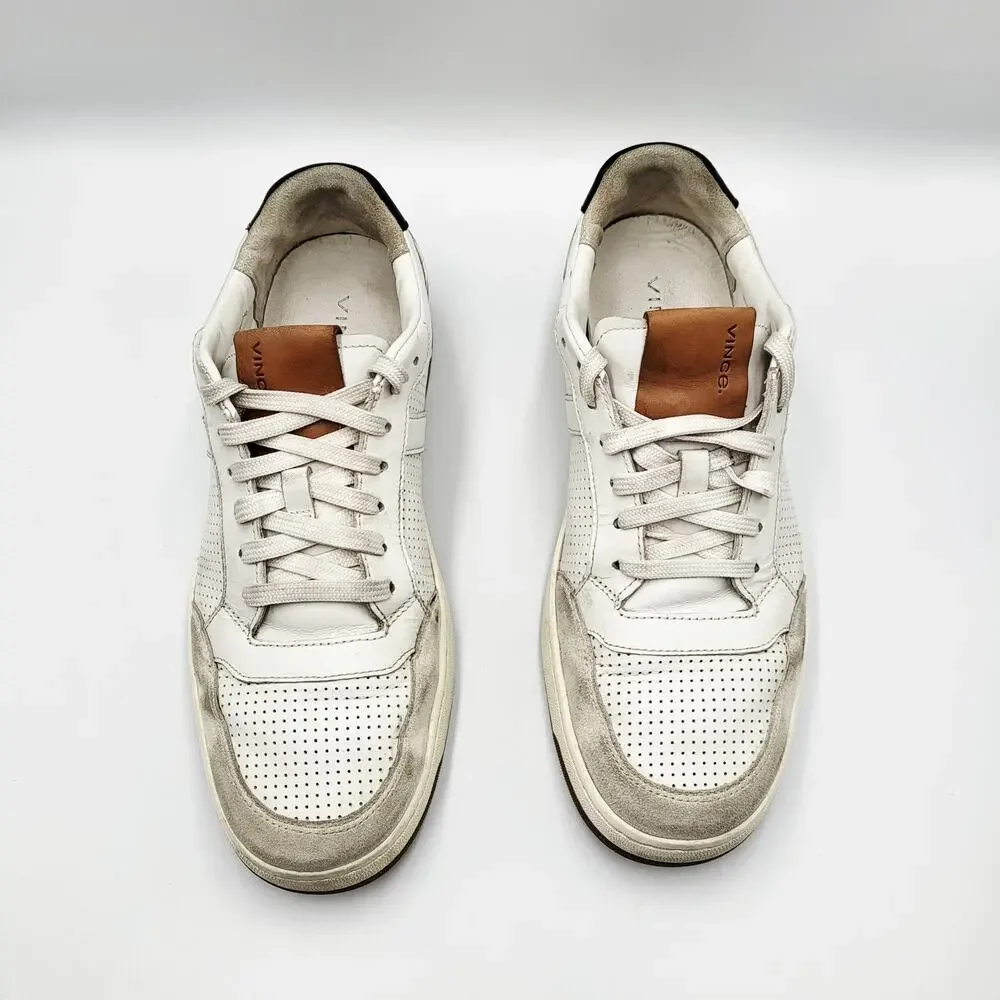 VINCE. Men's Size 8.5 Mason Perforated White Leather Suede Detail Casual Sneaker